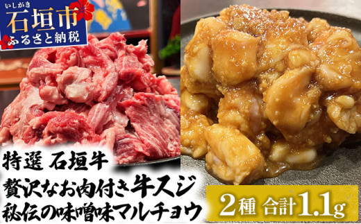 【2025年11月以降順次発送】特選石垣牛の牛スジと秘伝の味噌味マルチョウをご家庭で！！牛スジ500g、味噌味マルチョウ300ｇ×2のセット | 沖縄 石垣 牛スジ マルチョウ ホルモン 牛 肉 特選 黒毛 和牛 贅沢 秘伝 ミソ 味噌 家庭用 | IM-28 牛スジと味噌マルチョウ大セット