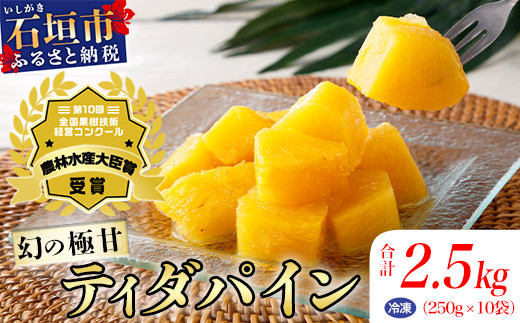 ＜先行予約＞ 當銘さんの完熟カットパイン 2.5kg (250g×10袋) ＜2026年6月上旬から発送＞ | パイナップル パイン 冷凍パイン 沖縄 石垣島 小分け 2.5kg (250g×10袋)
