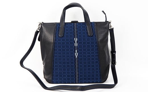 AZ-89 みんさー織 3WAYリュック牛革（楕円ヒチガーラ  ネイビー）