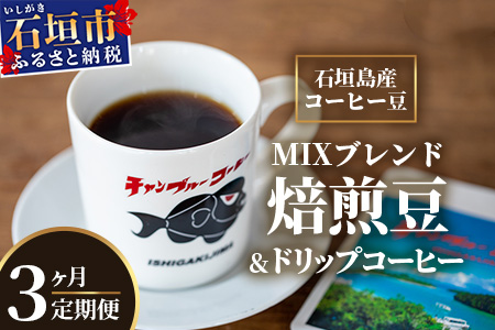 [3ヶ月定期便]石垣島産コーヒー豆MIXブレンド ドリップパック10個と焙煎豆100g×4袋セット IW-4