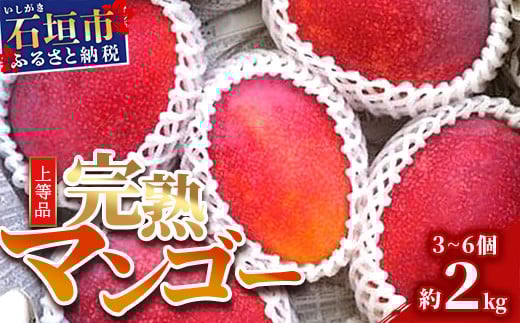 石垣島産・完熟マンゴー 約２kg エコ箱入り （3～6個入り）