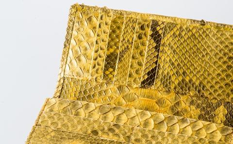 財布 長財布 ゴールド パイソン 革 ( 縦11cm × 横9.5cm ) 無双加工