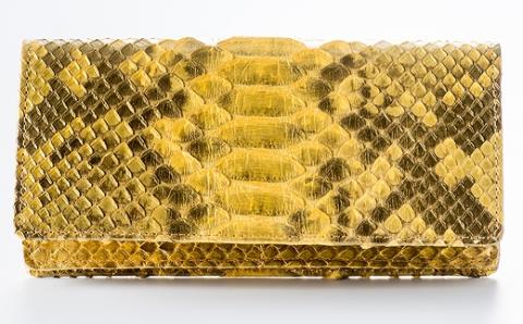 財布 長財布 ゴールド パイソン 革 ( 縦11cm × 横9.5cm ) 無双加工
