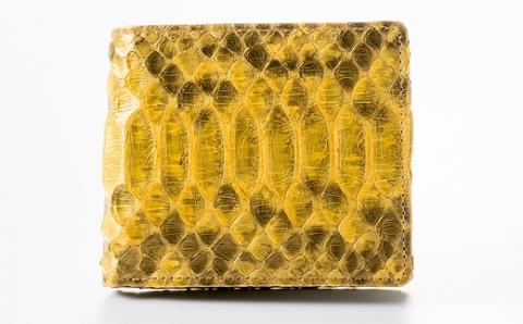 財布 二つ折り財布 ゴールド パイソン 革 ( 縦11cm × 横9.5cm ) 無双加工
