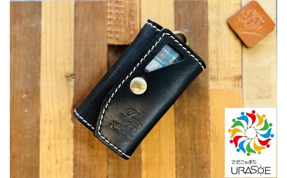 【レザーベース】うらそえ織キーケース（ブラック）