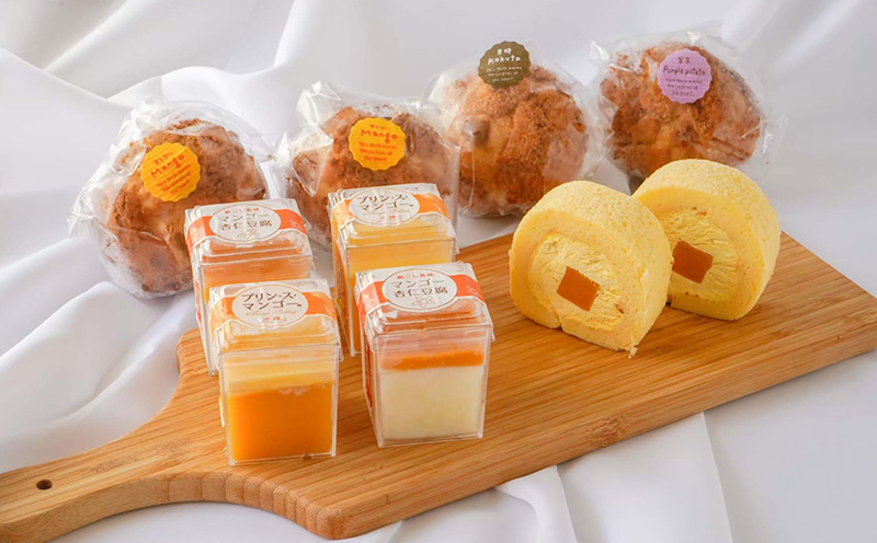 人気マンゴースイーツ風呂敷ギフト1重 おきぽた マンゴー スイーツ 専門店 OKIPOTA 洋菓子 ケーキ プリン 杏仁 豆腐 贅沢 シュークリーム 人気 おすすめ お土産 ギフト プレゼント 贈り物 沖縄 お取り寄せ