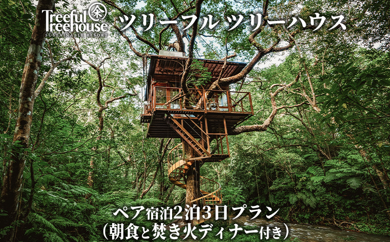 ツリーフルツリーハウス　2泊3日　ペア宿泊券（朝食と焚き火ディナー付き） ５つ星 ホテル 宿泊 宿 リゾート バカンス 体験 森林浴 森 自然 やんばる 朝食付き ディナー 特別 旅行 新婚 カップル ペア 沖縄 おすすめ
