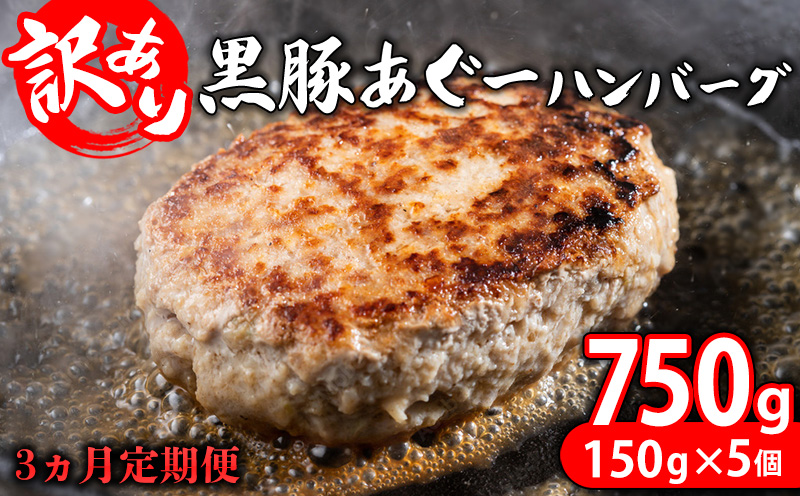 【3ヵ月定期便】【訳あり】あぐー豚肉ハンバーグ　750g（150g×5個） 簡易包装シリーズ【黒豚あぐー】 訳アリ 豚 簡易包装 SDGS ハンバーグ あぐー 名護市 銘柄豚肉 簡単調理 簡単料理 おかず 食品 国産 県産 真空パック 沖縄 おきなわ 送料無料 やんばる 人気