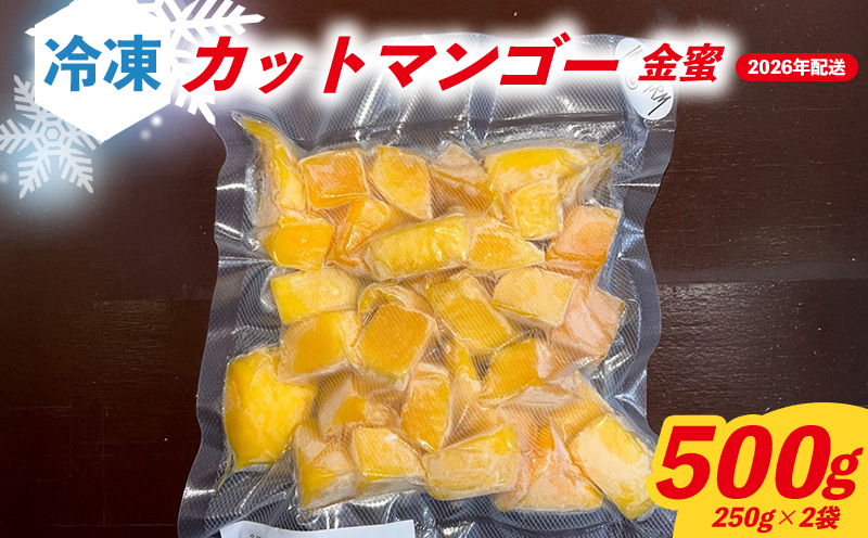 2026年7月発送　先行予約　金蜜　冷凍カットマンゴー500g（250g×2袋） 沖縄県 名護市 マンゴー 金蜜 冷凍 フルーツ デザート スイーツ 国産フルーツ 果物 大自然 南国気分 先行予約 甘い トロピカル 産地直送 人気 贈り物 おすすめ お取り寄せ