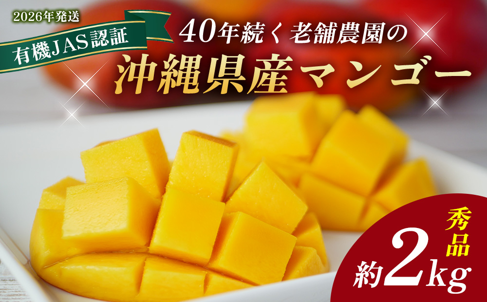 【2026年発送】40年続く老舗農園の沖縄県産マンゴー 約2kg 秀品【有機JAS】 2026年 沖縄 マンゴー 果物 フルーツ 数量限定 贈答品 先行予約 おすすめ 人気 期間限定 産地直送 2kg 4玉 5玉 希少 大玉 濃厚 完熟 とろける甘さ