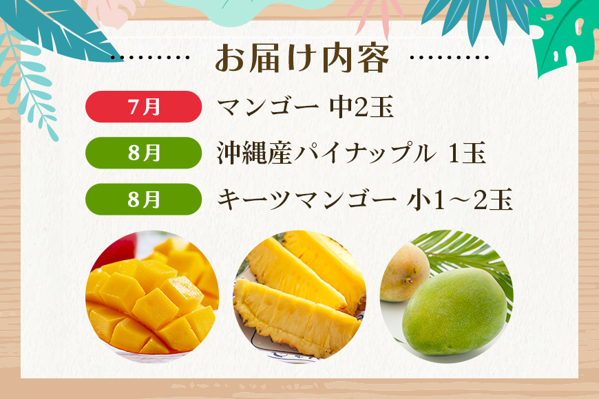 【定期便全3回】沖縄フルーツ定期便 3回 沖縄産パイナップル マンゴー キーツマンゴー
