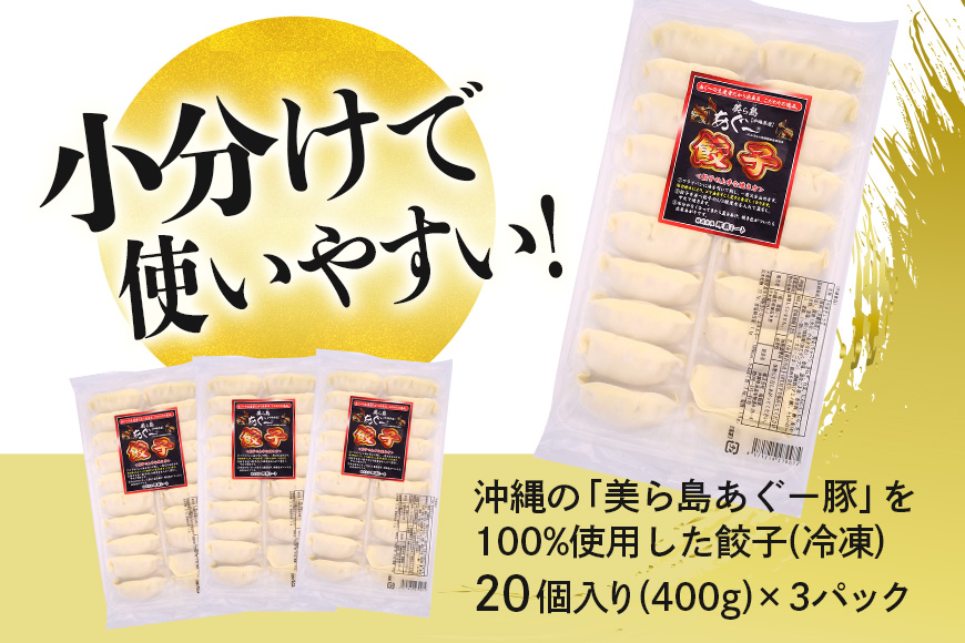 美ら島あぐー餃子 60個セット 20個入×3パック 絶品 こだわり 豚 肉 国産 ごはん おかず お弁当 冷凍 ぎょうざ ギョウザ 小分け BBQ ギョーザ 惣菜 晩酌 ギフト 手作り 生餃子 豚肉 冷凍食品 おつまみ 冷凍餃子 ブランド豚 総菜 中華 焼き餃子 沖縄県 糸満市