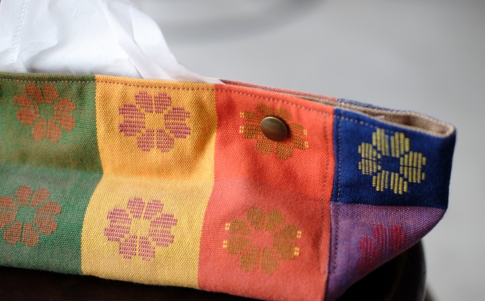 経浮花織 ティッシュケース 格子花 ティッシュカバー ティッシュボックス おしゃれ かわいい 沖縄市 / FABRIC SHOP MINAMI [BCCS004-01]