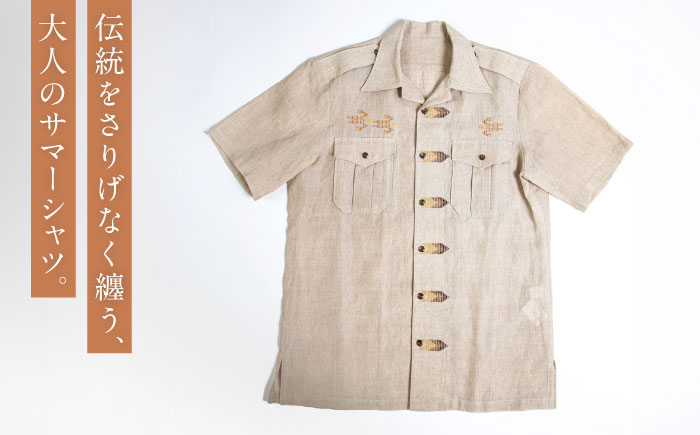 サマーシャツ（サンドベージュ / メンズ）琉球織物 縫取（てぃばな）花織 ファッション フォーマル カジュアル 冠婚葬祭 / 沖縄市 FABRIC SHOP MINAMI [BCCS014]