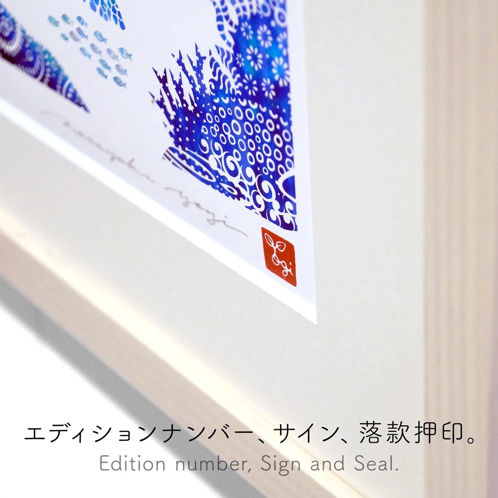 ［琉球イラストレーション］ 与儀勝之 『青の世界 / Blue World』 額装Sサイズ インテリア 雑貨 アート おしゃれ おすすめ 沖縄市 / yogima office [BCAI014]