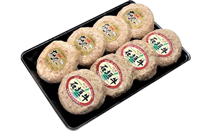 【全12回定期便】沖縄県産 あぐー豚＆石垣牛 ハンバーグセット 800g (100g×8個) 豚 牛 ハンバーグ 冷凍 ギフト お取り寄せ 沖縄市 / お肉屋本店 [BCAZ017]