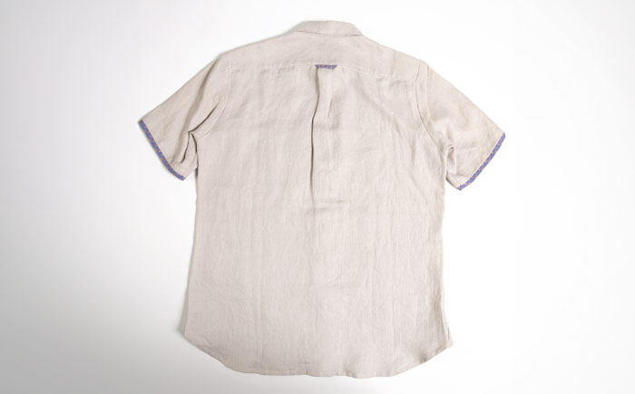 サマーシャツ（グレーベージュ / メンズ）琉球織物 経浮花織入り ファッション フォーマル カジュアル 冠婚葬祭 / 沖縄市 FABRIC SHOP MINAMI [BCCS013]