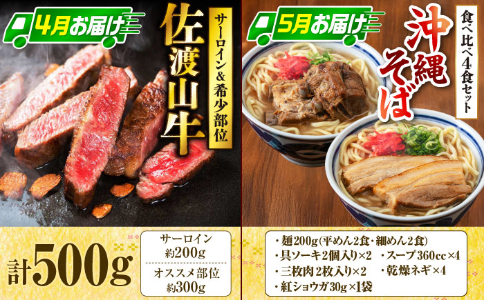 【全4回】 沖縄の特産よくばり定期便 (佐渡山牛・アップルマンゴー・沖縄そば・石垣牛ハンバーグ&ステーキ) 沖縄市 / 仲村農園 / 肉のサブロー / アワセそば食堂 / お肉屋本店 [BCZZ050]