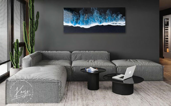 レジンアート 『波のキャンバス』 ブラックオーシャン ワイドパネル (W120×H50cm) アート インテリア 絵画 アートパネル おしゃれ 沖縄市 / Kays Artistry [BCAG020]