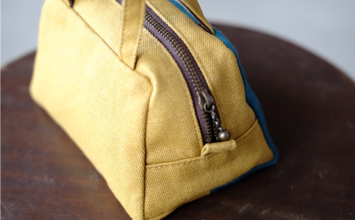 経浮花織 ランチポーチ 瓢虫柄 (黄色・青緑系織物) ハンドバッグ 手提げバッグ 小さめ おしゃれ レディース 沖縄市 / FABRIC SHOP MINAMI [BCCS001-02]