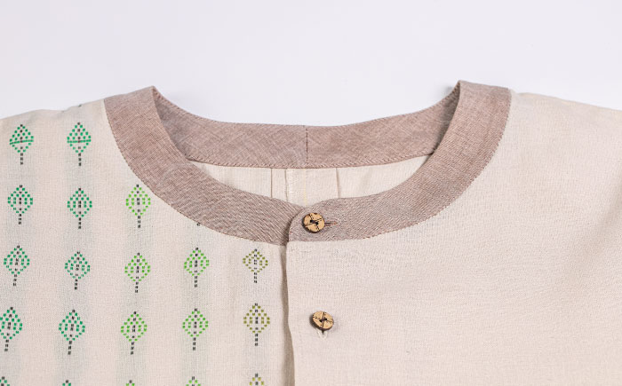 サマーシャツ（ベージュボーダーグラデーション / メンズ） 琉球織物 経浮花織 ファッション フォーマル カジュアル 冠婚葬祭 / 沖縄市 FABRIC SHOP MINAMI [BCCS006]