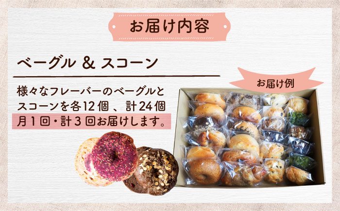 【全3回定期便】厳選おすすめ ベーグル ＆ スコーン 各12個 (24個セット) 詰め合わせ お取り寄せ 冷凍 個包装 沖縄市 / ZEBRA.Bagel [BCAE014]