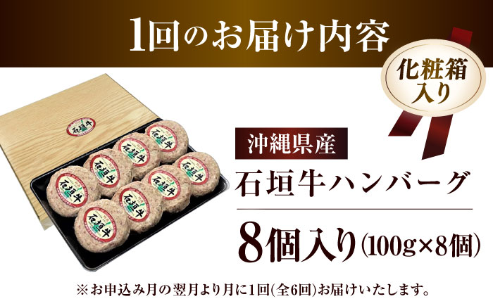 【全6回定期便】沖縄県産石垣牛ハンバーグセット 800g (100g×8個) 牛 ハンバーグ 冷凍 ギフト お取り寄せ 沖縄市 / お肉屋本店 [BCAZ013]
