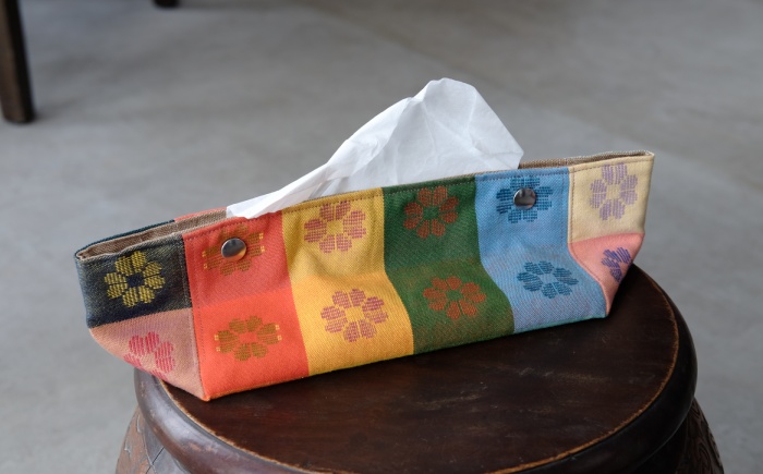 経浮花織 ティッシュケース 格子花 ティッシュカバー ティッシュボックス おしゃれ かわいい 沖縄市 / FABRIC SHOP MINAMI [BCCS004-01]