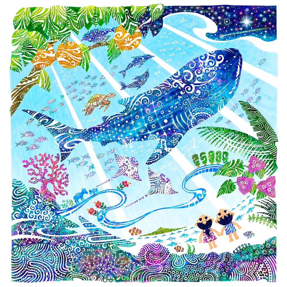 ［琉球イラストレーション］ 与儀勝之 『天を見上げて / Imagine Paradise』 額装Lサイズ インテリア 雑貨 アート おしゃれ おすすめ 沖縄市 / yogima office [BCAI003]