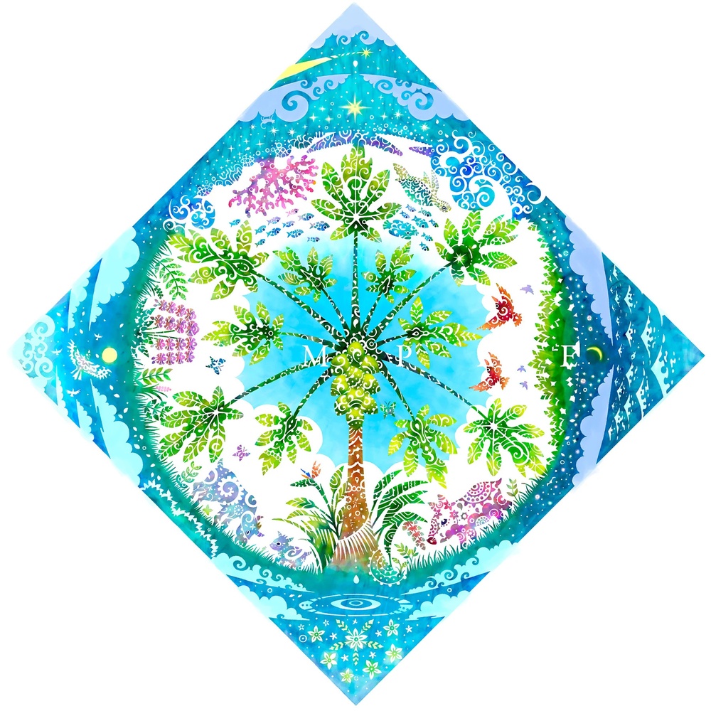 ［琉球イラストレーション］ 与儀勝之 『パパイヤの園 / The Garden of Papaya』 額装Mサイズ インテリア 雑貨 アート おしゃれ おすすめ 沖縄市 / yogima office [BCAI004]