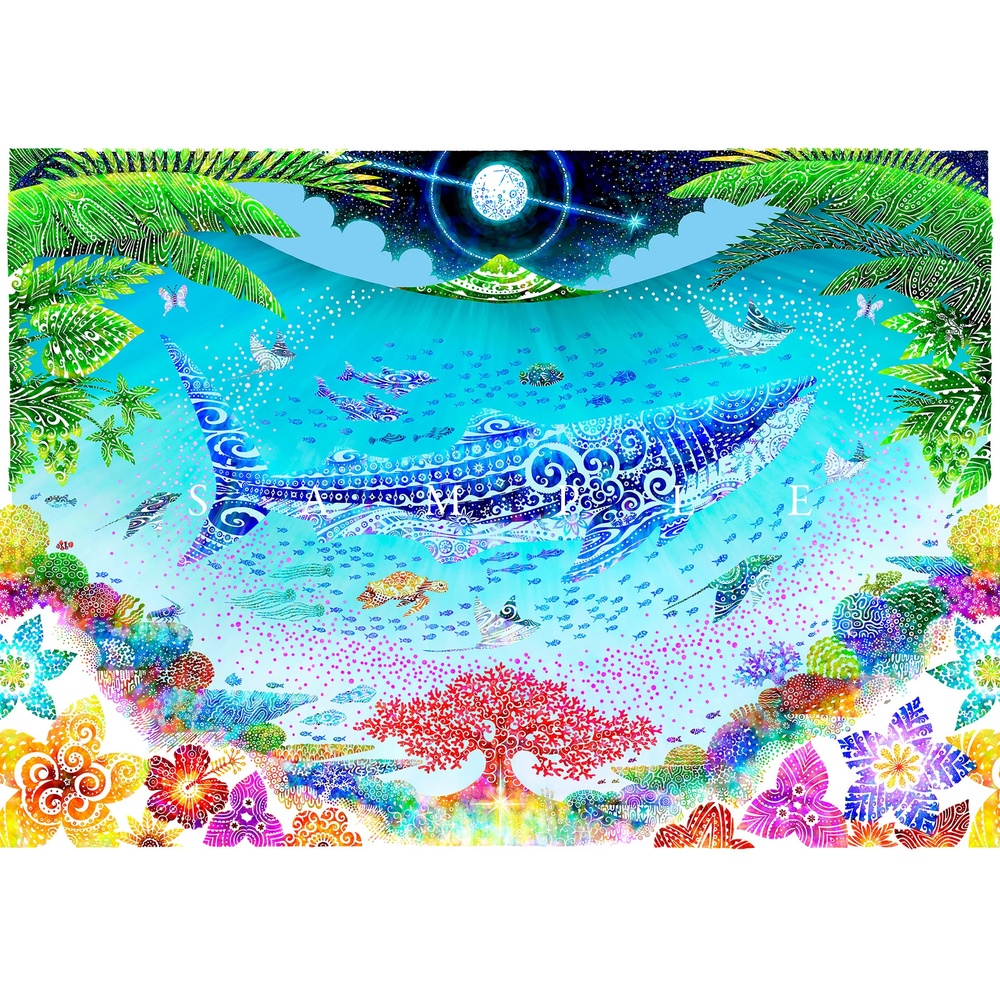 ［琉球イラストレーション］ 与儀勝之 『海の星 ～満月の夜～ / Star of the Sea - Night of Full Moon -』 額装Lサイズ インテリア 雑貨 アート おしゃれ おすすめ 沖縄市 / yogima office [BCAI009]