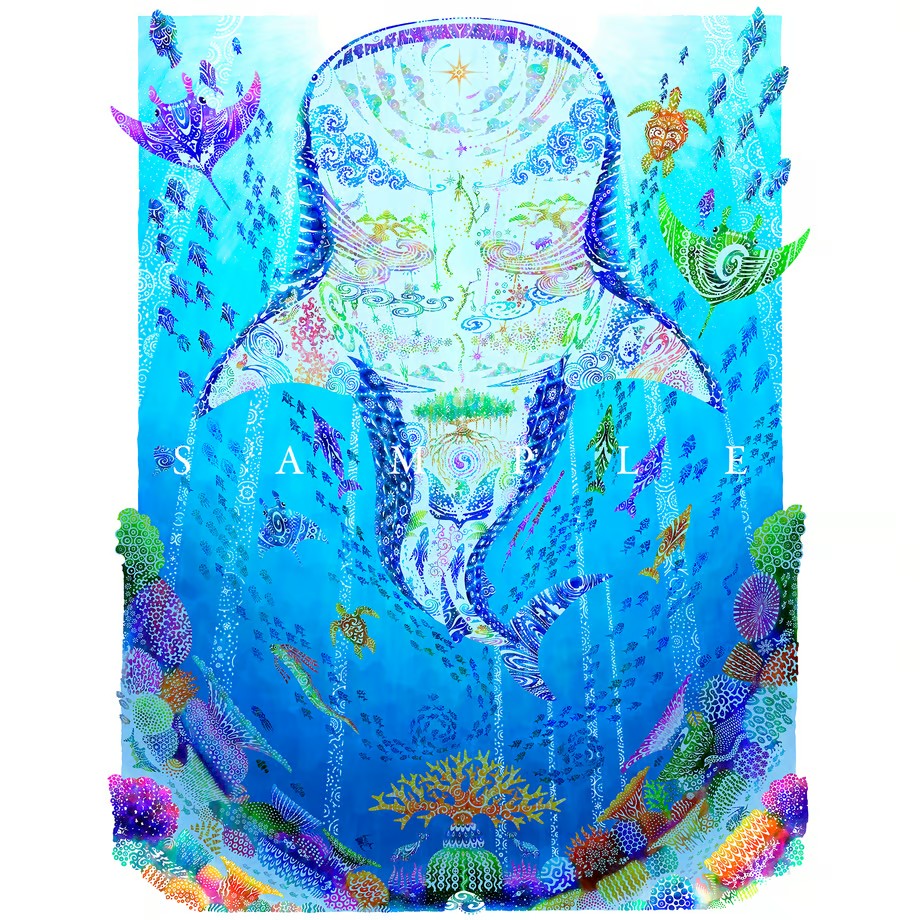 ［琉球イラストレーション］ 与儀勝之 『海の星 ～陽光の途～ / Star of the Sea - Sunlight path -』 額装Mサイズ インテリア 雑貨 アート おしゃれ おすすめ 沖縄市 / yogima office [BCAI019]