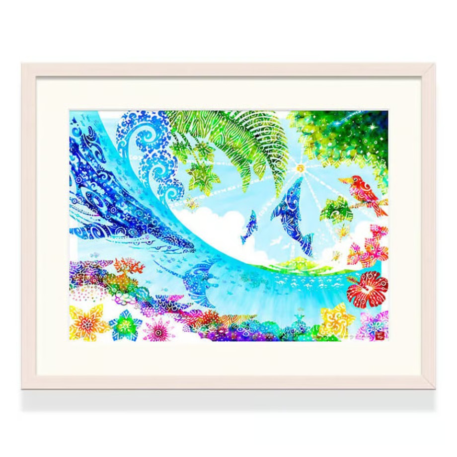 ［琉球イラストレーション］ 与儀勝之 『太陽へ / Catch the Sun』 額装LLサイズ インテリア 雑貨 アート おしゃれ おすすめ 沖縄市 / yogima office [BCAI022]