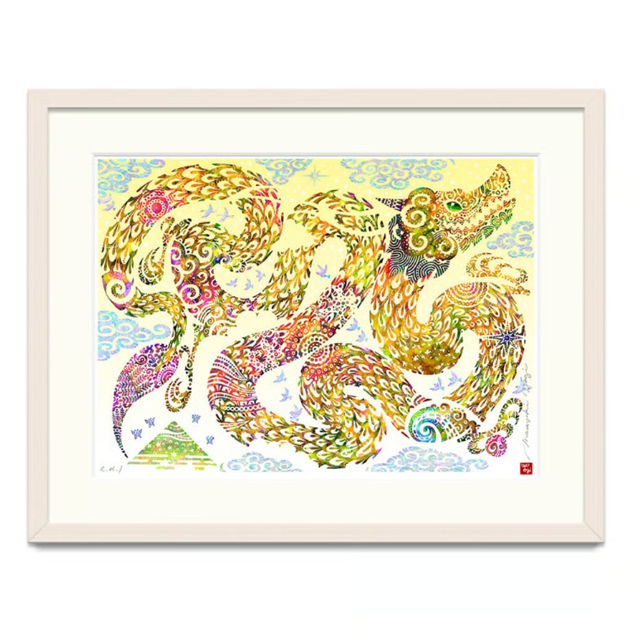 ［琉球イラストレーション］ 与儀勝之 『黄龍 / Yellow Dragon』 額装Lサイズ インテリア 雑貨 アート おしゃれ おすすめ 沖縄市 / yogima office [BCAI025]