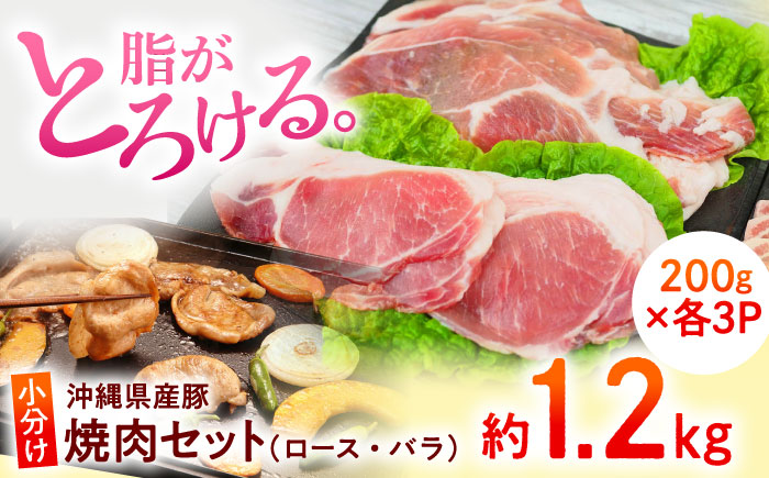 沖縄県産豚肉 くいまーる豚 焼肉セット (ロース・バラ) 計1.2kg (200g×各3P) 豚バラ 豚ロース スライス 焼き肉 小分け 沖縄市 / 宮城ふぁーむ [BCAJ001]