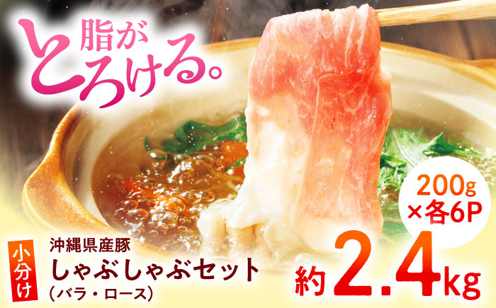 沖縄県産豚肉 しゃぶしゃぶセット (バラ・ロース) 計2.4kg (200g×各6P) 豚バラ 豚ロース スライス しゃぶしゃぶ 小分け 沖縄市 / 宮城ふぁーむ [BCAJ004]