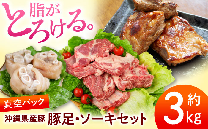 沖縄県産豚肉 豚足・ソーキ (スペアリブ) 3kg 豚肉 豚足 ソーキ軟骨 ソーキ肉 お取り寄せ 真空パック 小分け 冷凍 国産 沖縄市 / 宮城ふぁーむ [BCAJ014]