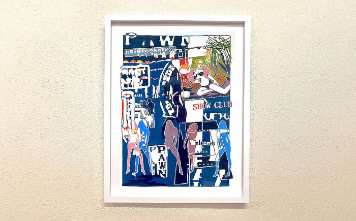 【宏次染工房 / 沖縄県認定工芸士 金城宏次】紅型額装 『Welcome to KOZA』 絵画 額入り 伝統工芸品 おしゃれ 沖縄市 / コザ工芸館ふんどぅ [BCAU003]