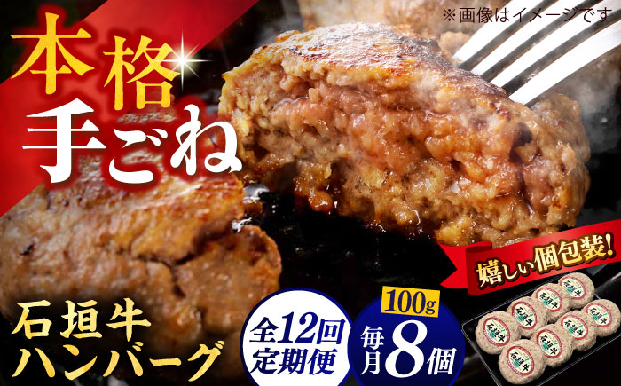【全12回定期便】沖縄県産石垣牛ハンバーグセット 800g (100g×8個) 牛 ハンバーグ 冷凍 ギフト お取り寄せ 沖縄市 / お肉屋本店 [BCAZ014]