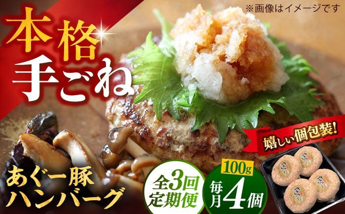 【全3回定期便】沖縄県産あぐー豚ハンバーグセット 400g (100g×4個) 豚 ハンバーグ 冷凍 ギフト お取り寄せ 沖縄市 / お肉屋本店 [BCAZ018] 冷凍