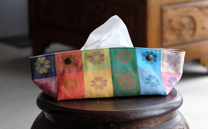 経浮花織 ティッシュケース 格子花 ティッシュカバー ティッシュボックス おしゃれ かわいい 沖縄市 / FABRIC SHOP MINAMI [BCCS004-01]