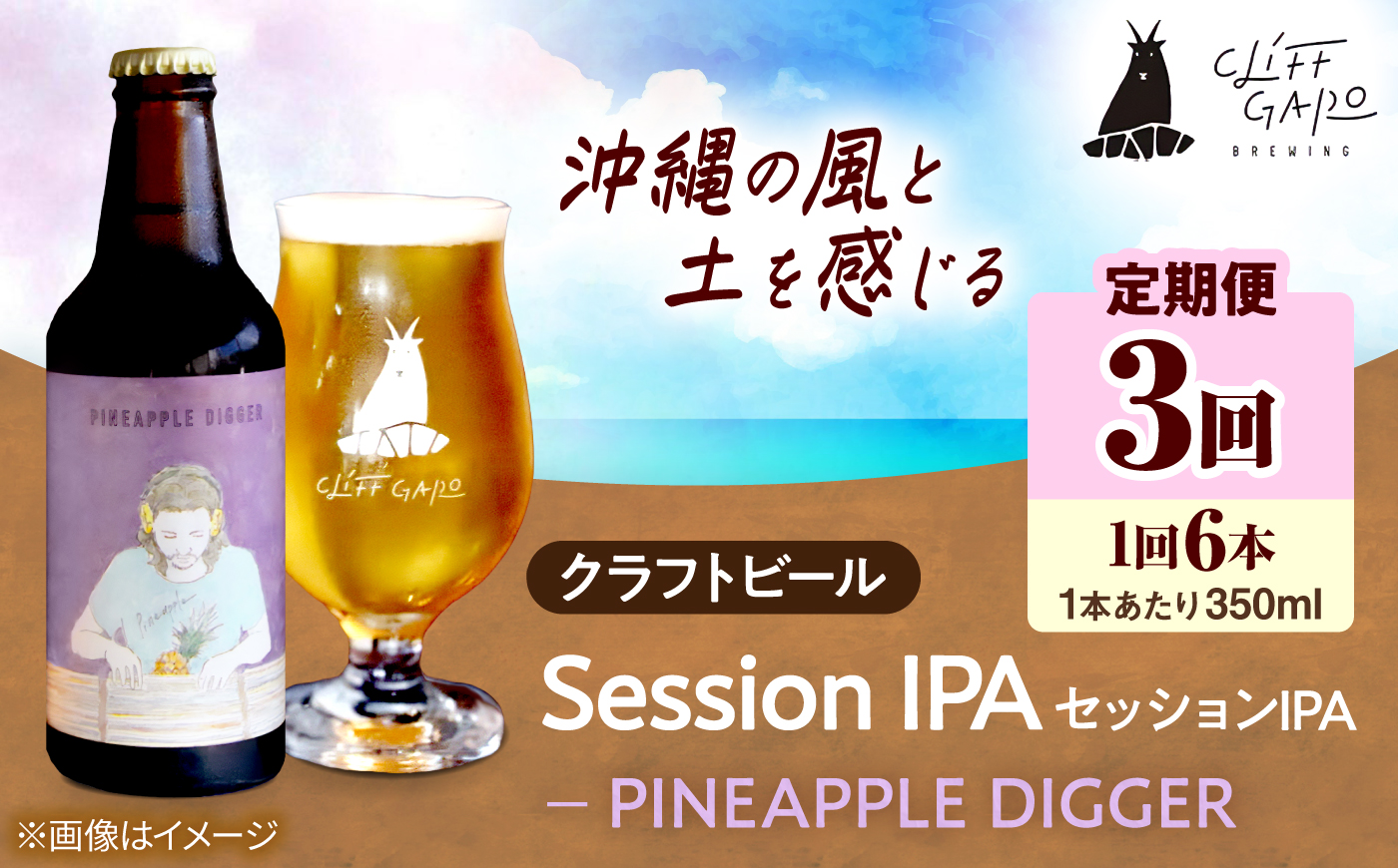 【全3回定期便】-CLIFF BEER- PINEAPPLE DIGGER  (セッションIPA) 6本入り ビール クラフトビール 350ml 飲み比べ ギフト 沖縄市 / 株式会社クリフクラフト [BCDS018]