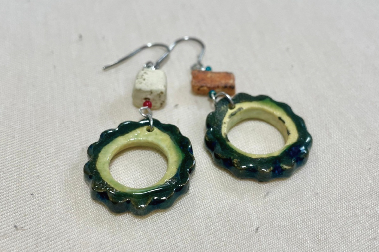 ゴーヤーのピアスorイヤリング 2連(丸)｜ピアス イヤリング アクセサリー ゴーヤー セット 沖縄 沖縄県 豊見城市 送料無料(DD013)