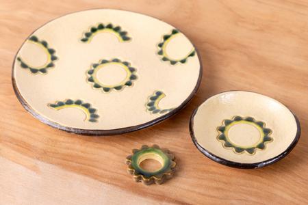 ゴーヤーの3点食器セット（丸）｜食器 やちむん 皿 箸置き 沖縄県 豊見城市（DD024）