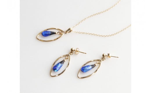 アクセサリー ピアス ペンダント しずくホタルガラス(特小)14KGFセット｜ピアス アクセサリー ペンダント ネックレス ガラス 14KGF セット ホタルガラス ホワイトデー 贈り物 ギフト 沖縄 沖縄県 豊見城市(AT003)