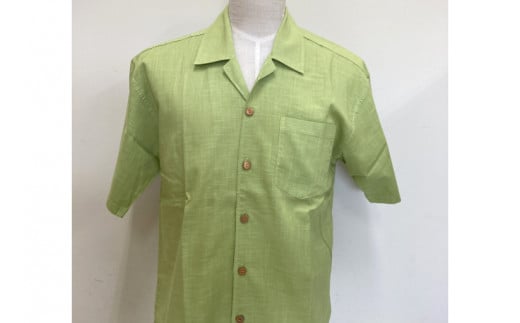 AI044　ウージ染めメンズカジュアルシャツ（綿アロハ半袖-LLサイズ）