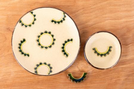 ゴーヤーの3点食器セット（ハーフ）｜食器 やちむん 皿 箸置き 沖縄県 豊見城市（DD025）