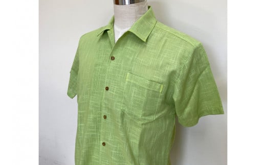 AI042　ウージ染めメンズカジュアルシャツ（綿アロハ半袖-Mサイズ）