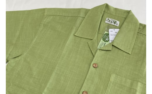 AI044　ウージ染めメンズカジュアルシャツ（綿アロハ半袖-LLサイズ）