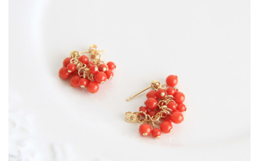 アクセサリー ピアス ネックレス 赤珊瑚 14KGFセット｜ピアス アクセサリー ペンダント ネックレス 赤サンゴ 赤珊瑚 14KGF セット ホワイトデー 贈り物 ギフト 沖縄 沖縄県 豊見城市(AT008)